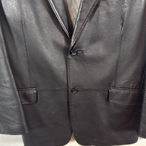 Stafford Black Leather 2 Button Blazer Sport Coat Size Medium - Picture 2 of 7